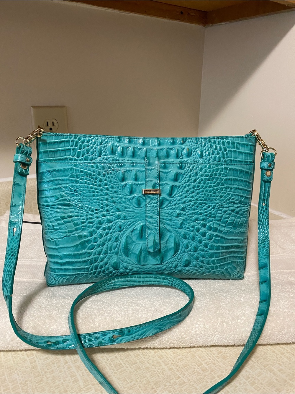Brahmin Teal Croc-Embossed Crossbody Shoulder Bag